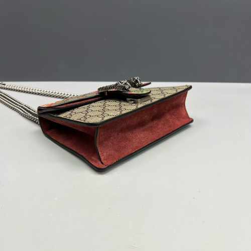 Gucci Small Dionysus Canvas GG Supreme Monogram Suede Red Beige Pink