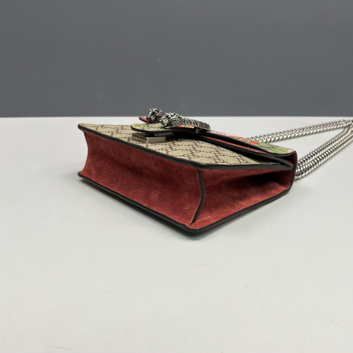 Gucci Small Dionysus Canvas GG Supreme Monogram Suede Red Beige Pink