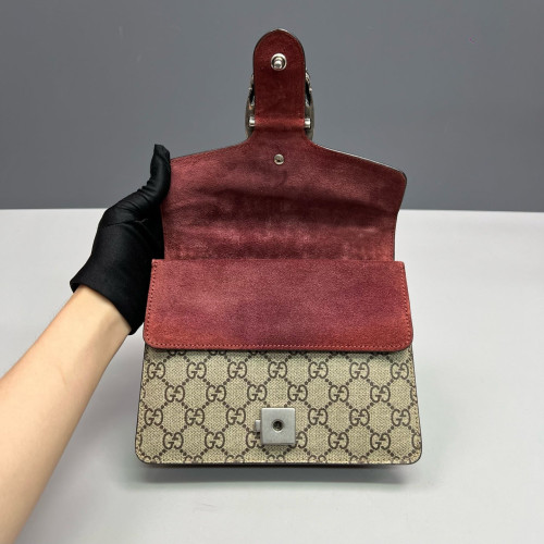 Gucci Small Dionysus Canvas GG Supreme Monogram Suede Red Beige Pink