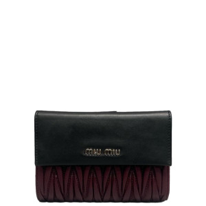 Miu Miu Compact Wallet Nappa Crumpled Lambskin Black Burgundy