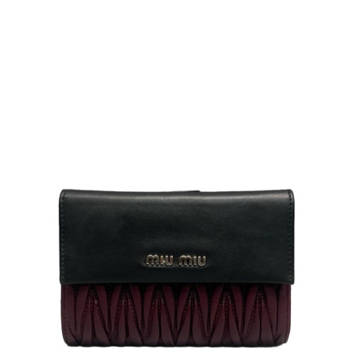 Miu Miu Compact Wallet Nappa Crumpled Lambskin Black Burgundy