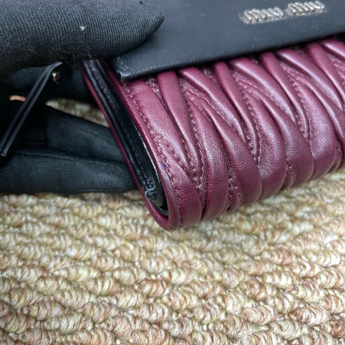 Miu Miu Compact Wallet Nappa Crumpled Lambskin Black Burgundy