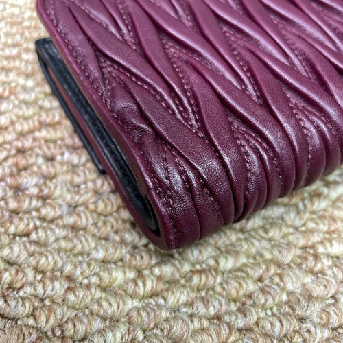 Miu Miu Compact Wallet Nappa Crumpled Lambskin Black Burgundy