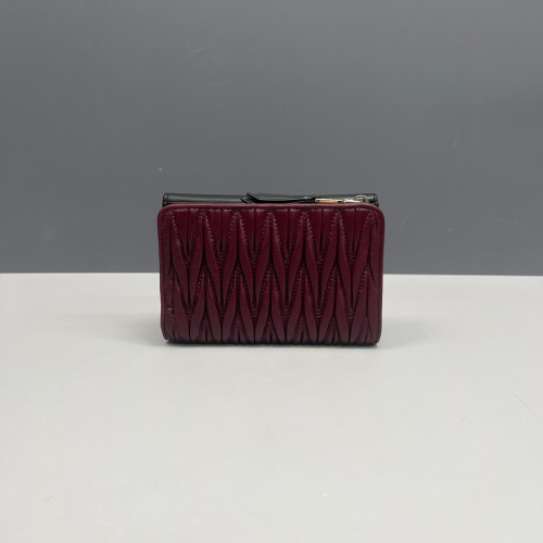 Miu Miu Compact Wallet Nappa Crumpled Lambskin Black Burgundy