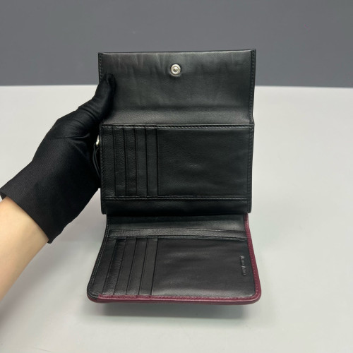 Miu Miu Compact Wallet Nappa Crumpled Lambskin Black Burgundy