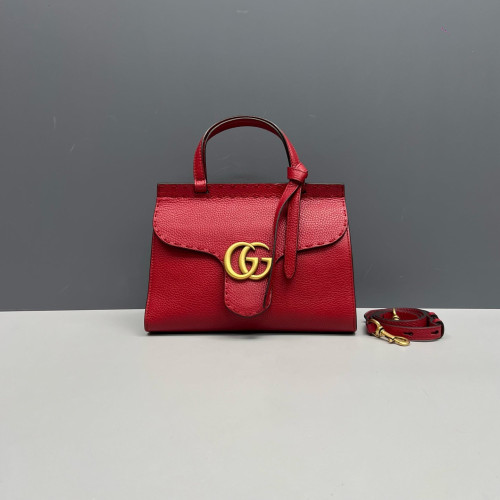 Gucci GG Marmont Top Handle Shoulder Bag Calfskin Red
