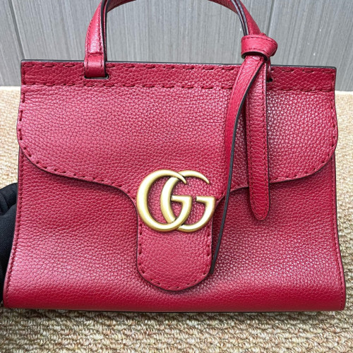 Gucci GG Marmont Top Handle Shoulder Bag Calfskin Red
