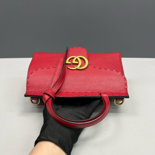Gucci GG Marmont Top Handle Shoulder Bag Calfskin Red