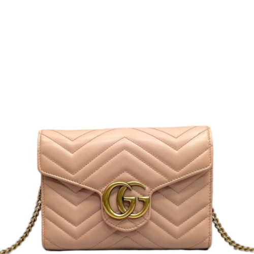 Gucci GG Marmont Chain Wallet Calfskin Pink