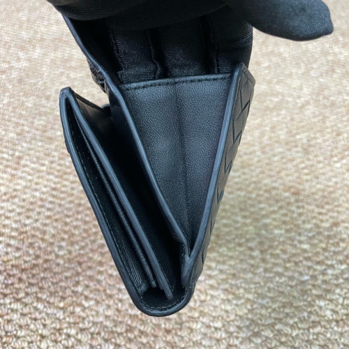 Bottega Veneta Intrecciato Continental Flap Wallet Calfskin Intrecciato Black
