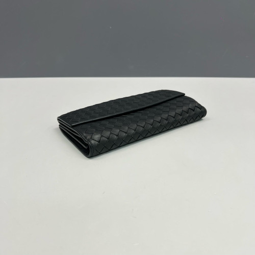 Bottega Veneta Intrecciato Continental Flap Wallet Calfskin Intrecciato Black