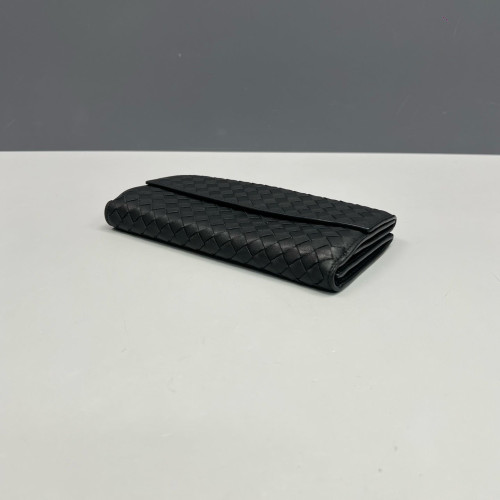 Bottega Veneta Intrecciato Continental Flap Wallet Calfskin Intrecciato Black