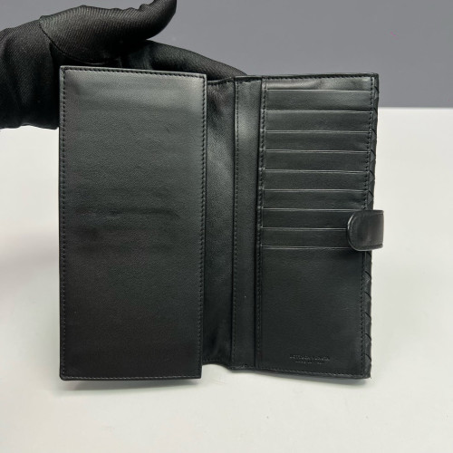 Bottega Veneta Intrecciato Continental Flap Wallet Calfskin Intrecciato Black