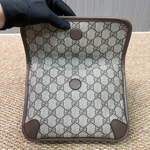 Gucci Small Neo Vintage Double Flap Messenger Bag GG Monogram Beige