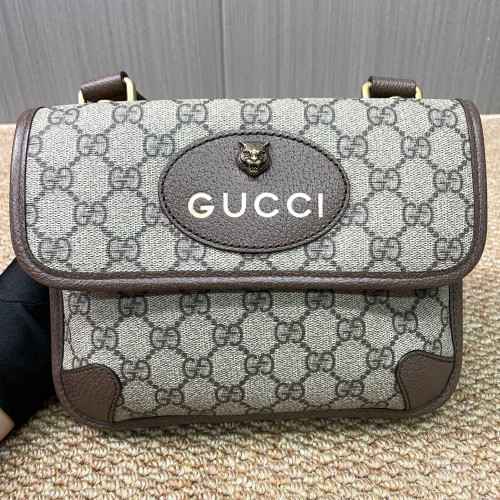 Gucci Small Neo Vintage Double Flap Messenger Bag GG Monogram Beige