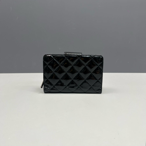 Chanel Quilted Compact Wallet Patent Calfskin Black Chanel Quilted Compact Wallet Patent Calfskin Black