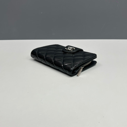 Chanel Quilted Compact Wallet Patent Calfskin Black Chanel Quilted Compact Wallet Patent Calfskin Black