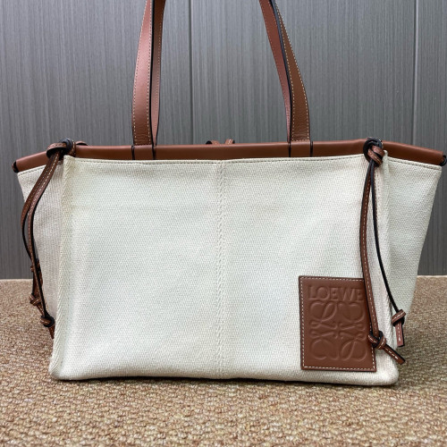 Loewe Small Cushion Tote Canvas Calfskin Beige Brown