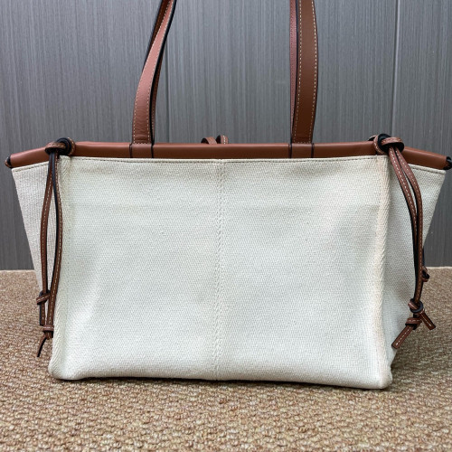 Loewe Small Cushion Tote Canvas Calfskin Beige Brown
