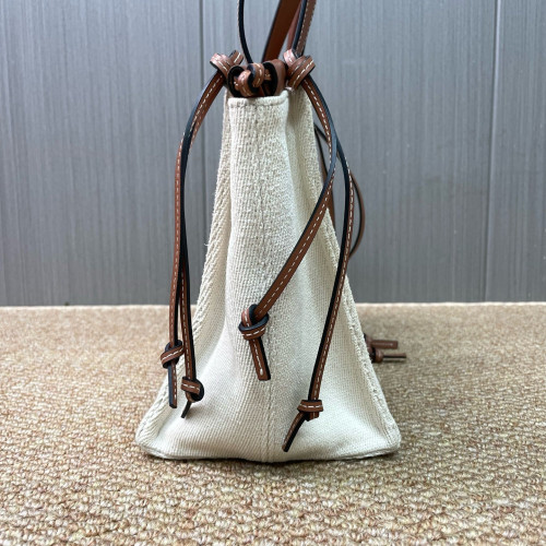 Loewe Small Cushion Tote Canvas Calfskin Beige Brown