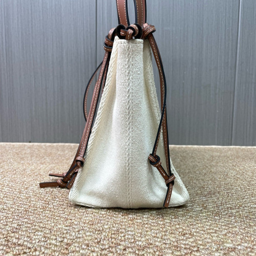 Loewe Small Cushion Tote Canvas Calfskin Beige Brown