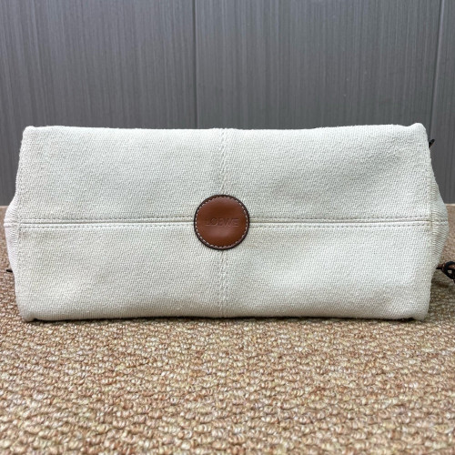 Loewe Small Cushion Tote Canvas Calfskin Beige Brown
