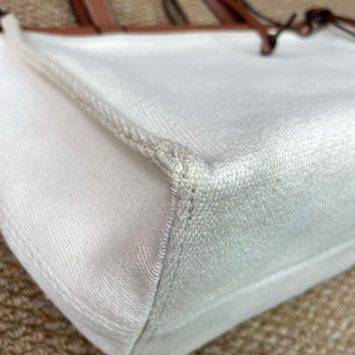 Loewe Small Cushion Tote Canvas Calfskin Beige Brown