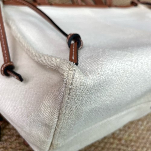 Loewe Small Cushion Tote Canvas Calfskin Beige Brown