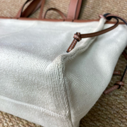 Loewe Small Cushion Tote Canvas Calfskin Beige Brown