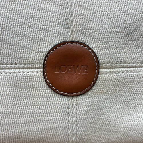 Loewe Small Cushion Tote Canvas Calfskin Beige Brown