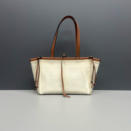 Loewe Small Cushion Tote Canvas Calfskin Beige Brown