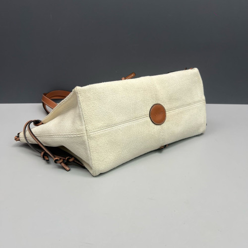 Loewe Small Cushion Tote Canvas Calfskin Beige Brown