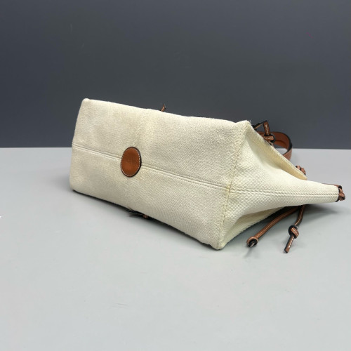 Loewe Small Cushion Tote Canvas Calfskin Beige Brown