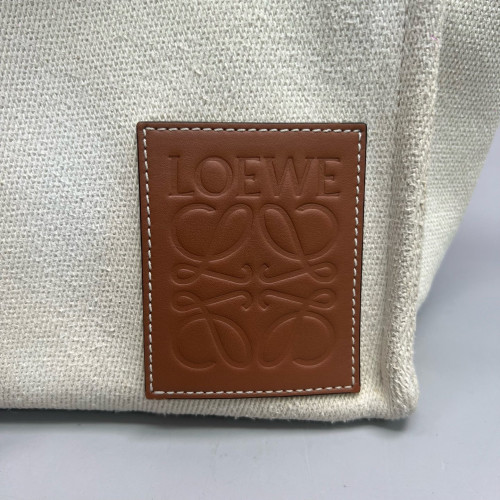 Loewe Small Cushion Tote Canvas Calfskin Beige Brown