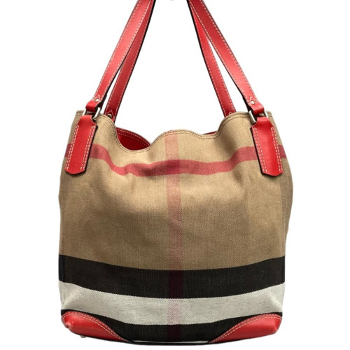 Burberry Bucket Calfskin Mega Check Beige Red Black