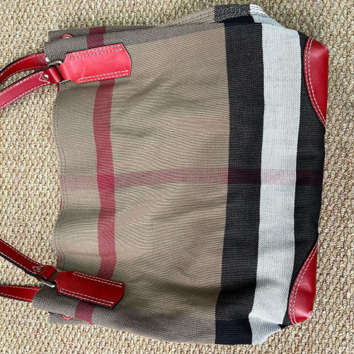 Burberry Bucket Calfskin Mega Check Beige Red Black