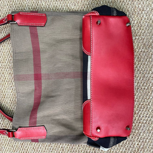 Burberry Bucket Calfskin Mega Check Beige Red Black
