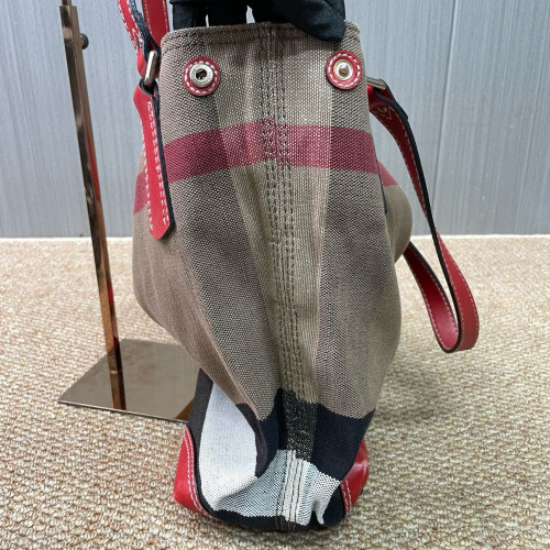 Burberry Bucket Calfskin Mega Check Beige Red Black