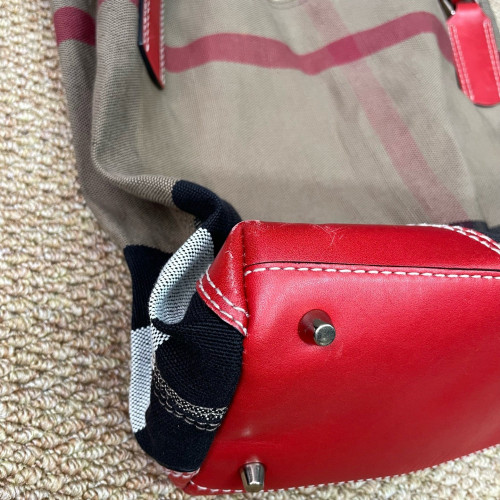 Burberry Bucket Calfskin Mega Check Beige Red Black