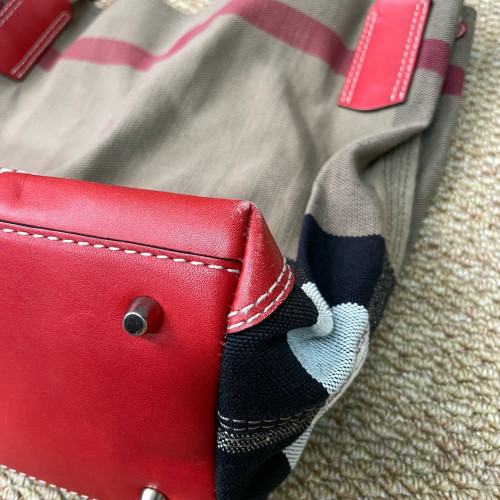 Burberry Bucket Calfskin Mega Check Beige Red Black