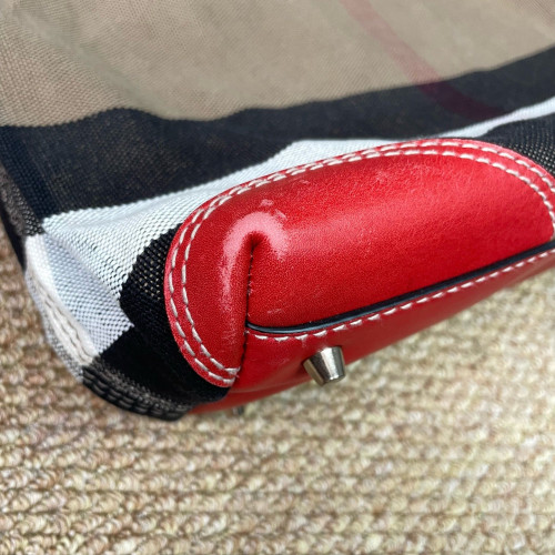 Burberry Bucket Calfskin Mega Check Beige Red Black