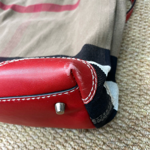 Burberry Bucket Calfskin Mega Check Beige Red Black