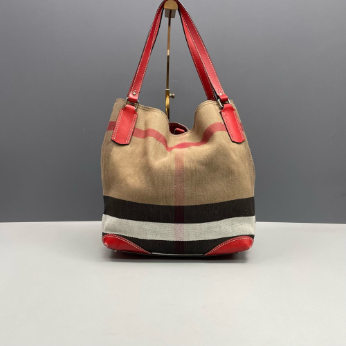Burberry Bucket Calfskin Mega Check Beige Red Black