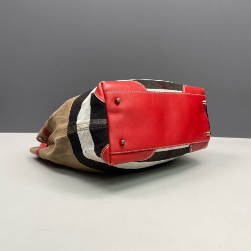 Burberry Bucket Calfskin Mega Check Beige Red Black
