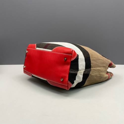Burberry Bucket Calfskin Mega Check Beige Red Black