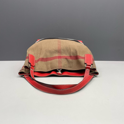 Burberry Bucket Calfskin Mega Check Beige Red Black
