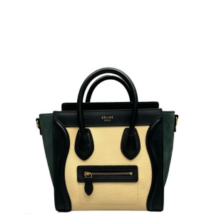 Celine Nano Luggage Grained Calfskin Black Green Beige Celine Nano Luggage Grained Calfskin Black Green Beige