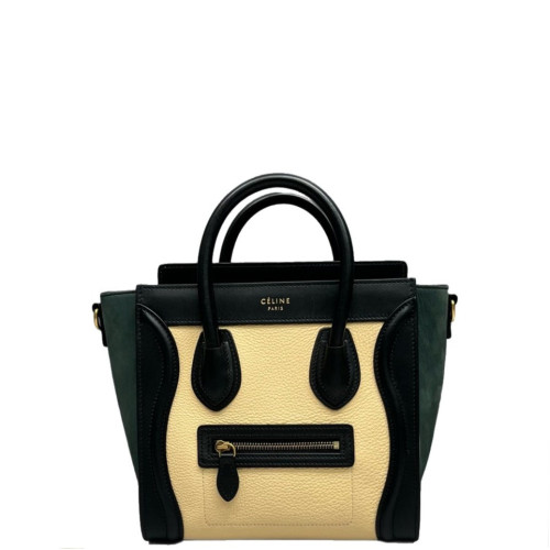 Celine Nano Luggage Grained Calfskin Black Green Beige