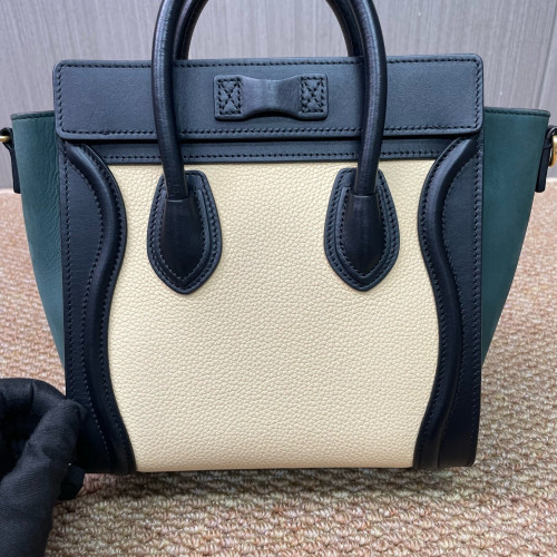 Celine Nano Luggage Grained Calfskin Black Green Beige