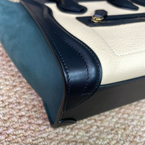 Celine Nano Luggage Grained Calfskin Black Green Beige
